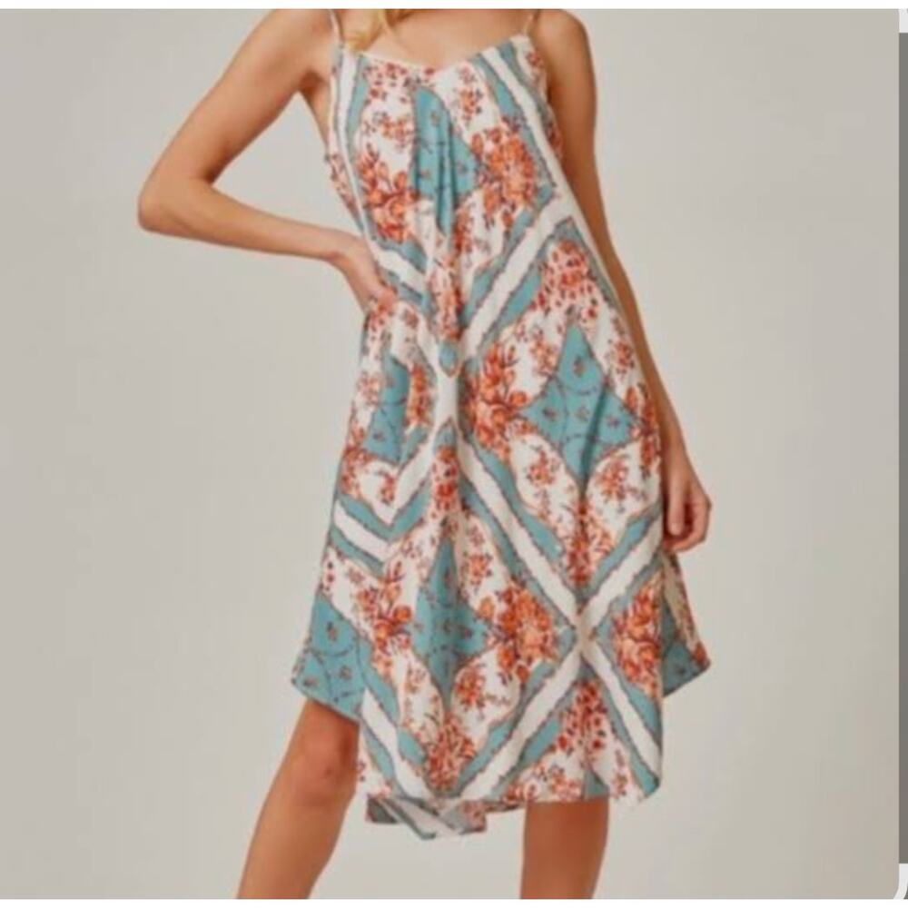 NWT Andrée by Unit Floral Stripe Sundress Spaghetti Strap Boho Dress Asymmetric